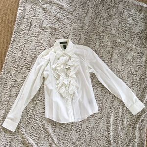 Lauren Ralph Lauren White Button Down Ruffles XS